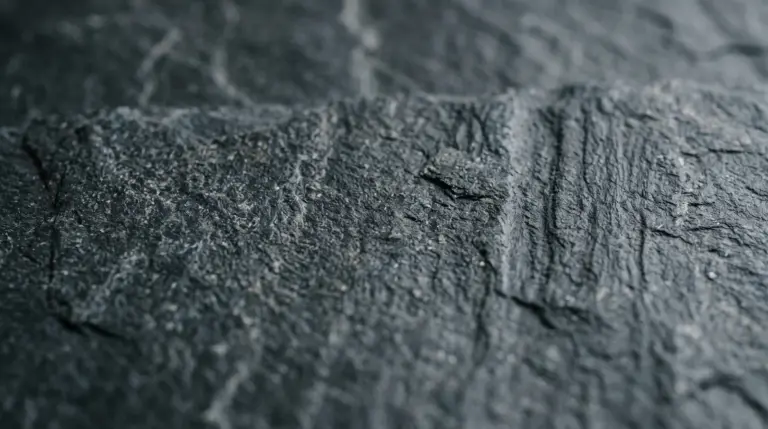 Detailaufnahme einer matten, dunklen Natursteintextur im Streiflicht als Materialbeispiel für ein Kolumbarium.